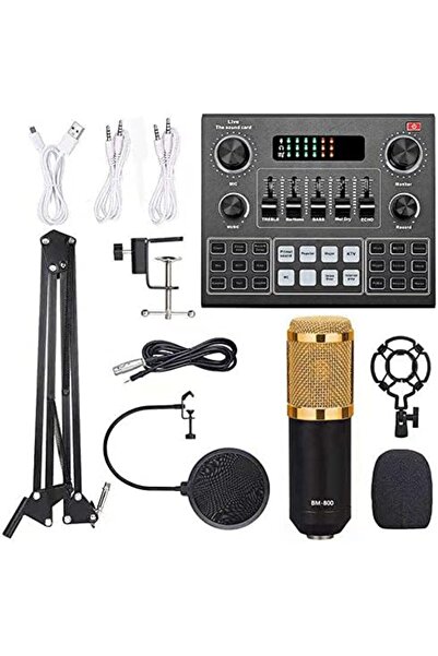 SUKILO بطاقة صوت Live V9 مع مجموعة ميكروفون مكثف BM800 - مجموعة ميكروفون تعلي...