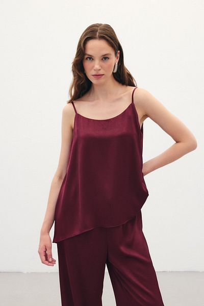 Sateen Satin Blouse with Strap - Burgundy