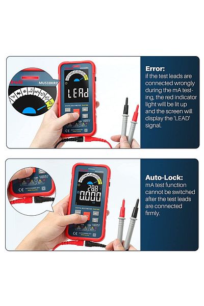 AstroAI Multimetru digital MUS10KRD, 10000 Counts, Smart Auto, TRMS Auto-Ranging, Display Color