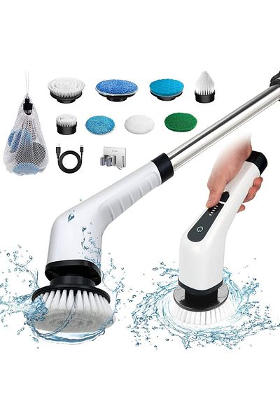 Generic SUKILO Electric Spin Scrubber, Cordless Power Bathroom Scrubber with 8 Replaceable Brush Heads, Adju