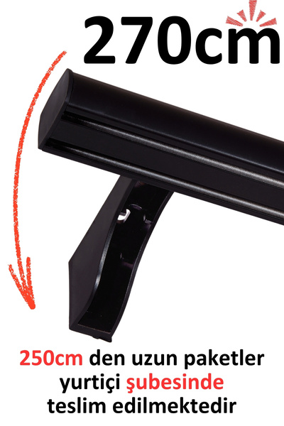 İzen Dekoratif İki Kanallı 270cm Siyah Alüminyum Ray Takımı (43mm) İkili Korn...