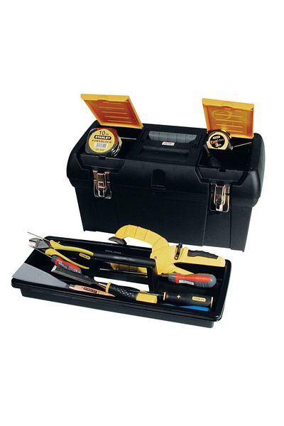 Stanley 1-92-066, 19" storage box with metal lock, 2 organizers and tray