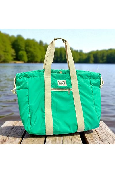 nuggita handmade crafts Nuggita Large Size Drawstring Shoulder Bag Green