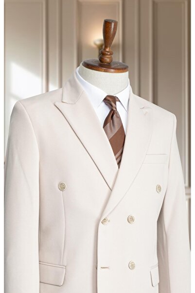 Salihtarzz Takım Elbise Kruvaze SlimFit Krem SD42191