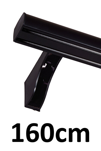 İzen Dekoratif İki Kanallı 160cm Siyah Alüminyum Ray Takımı (43mm) İkili Korn...