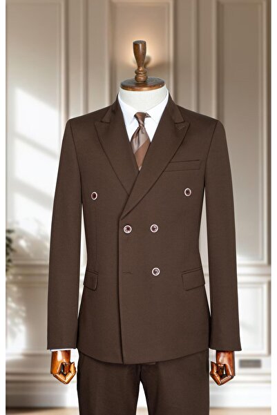 Salihtarzz Takım Elbise Kruvaze SlimFit K.Kahve SD42184