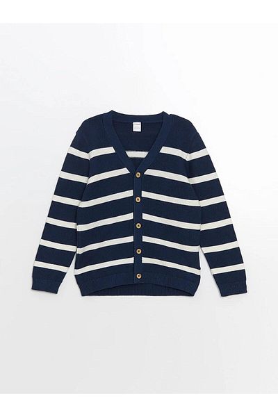 LC Waikiki Lcw Kids V-Neck Striped Boys' Knitwear Cardigan (W5)