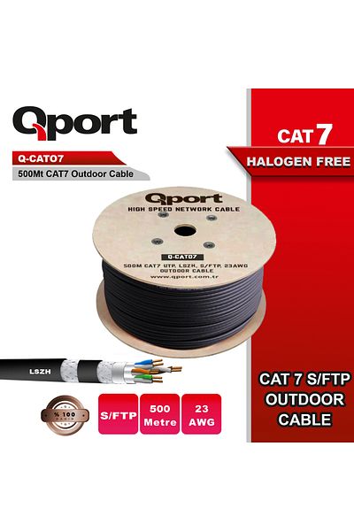 Qport S/FTP 500M FULL COPPER، 23AWG CAT7 كابل أسود LSOH (خالي من الهالوجين)