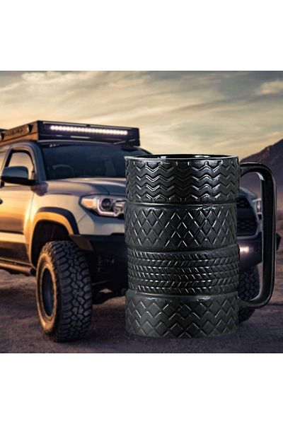 Wolawood Porcelain Production Matte Black Mug Cup Wheel Tire Design Creative Automobile Concept Gift