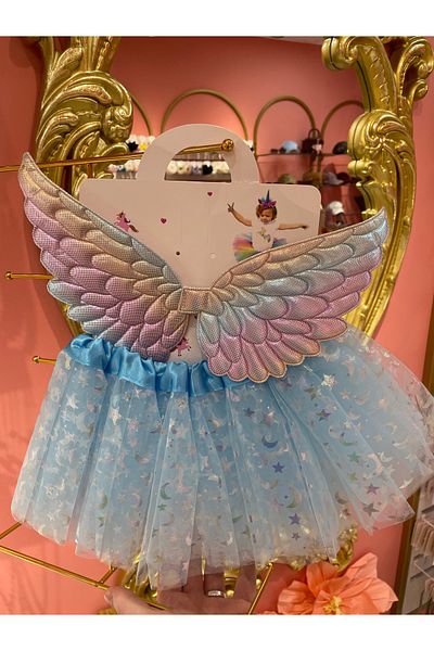 La She Accessories Angel Wings Blue Color Waist and Wing Elasticated Tutu Skirt