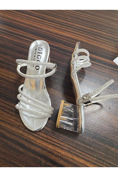 DİGGO Silver Girl's Stone Comfortable Sole Evening Dress Shoes