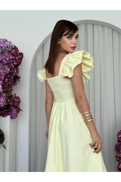 Julishop Slim Fit Square Neckline Buttoned Premium Dress with Lining