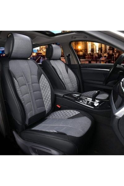 CED AUTO TRADE Universal car seat cover set, black -leather with gray textile, front-rear