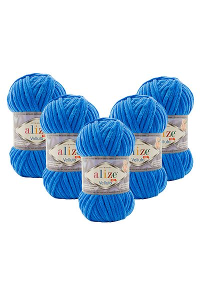 Alize 5 Pieces Velluto Velvet Hand Knitting Yarn 141 Blue