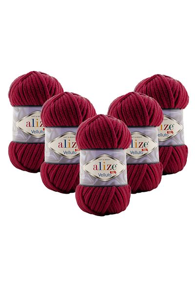 Alize 5 Τεμάχια Velluto Velvet Πλεκτό Νήμα 107 Cherry