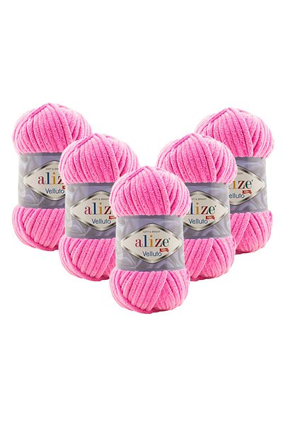 Alize 5 Pieces Velluto Velvet Hand Knitting Yarn 121 Pink