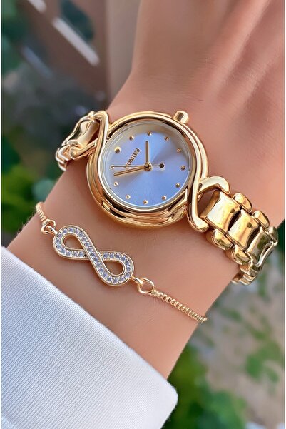 Homies مجموعة ساعة يد نسائية باللون الذهبي وسوار إنفينيتي ستون – مجموعة أنيقة...