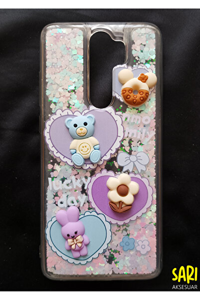 FC Xiaomi Redmi Note 8 Pro Uyumlu Emojili Sulu Simli Şeffaf Kılıf Kapak