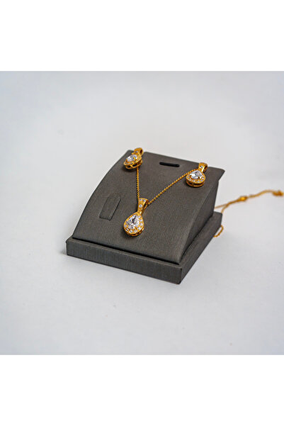 CHARM Set „Golden Drop” – Colier și cercei lacrimă cu cristal central