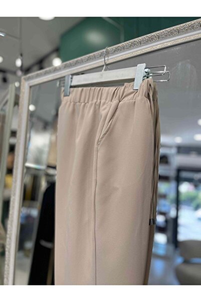 MERAM BUTİK Huma Fabric Pants with Folded Legs - Beige - 40