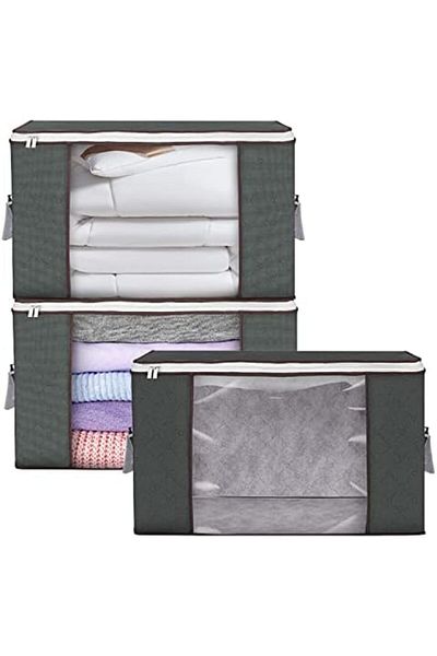 SKY TOUCH SKY-TOUCH 3-Piece Large Capacity Clothes Storage Bags, Foldable Space Saver with Clear Window & Carr