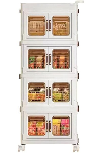 SUKILO عربة تخزين بلاستيكية قابلة للطي بأربع طبقات للمطبخ - رف منظم موفر للمس...