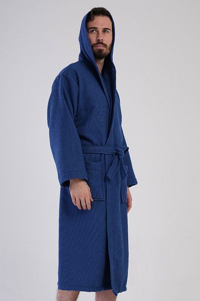 VİENETTA Men's Thick Vaffle Hooded Long Bathrobe, 161735