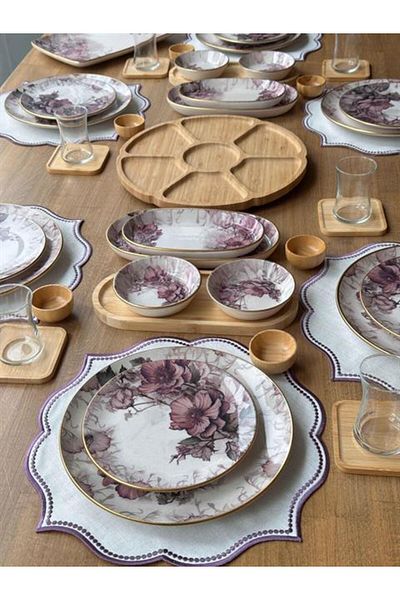 ROSSEV Breakfast Set Purple Rose 42 Pieces for 6 People