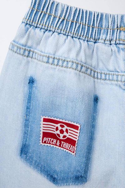 Magu Pantaloni oversize din denim pentru băiat, din bumbac, albastru deschis, cu detaliu de broderie - talie elastică