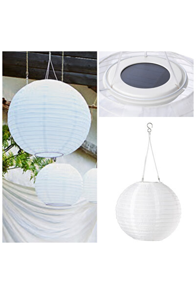 IKEA Solvınden 30 Cm Beyaz Solar Güneş Enerjili Sarkıt Lamba Bahçe Teras Balk...