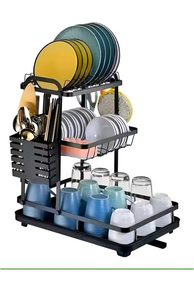 SUKILO 2 Tier Dish Drying Rack with Utensil Holder and Water Tray, Rust-Proof...