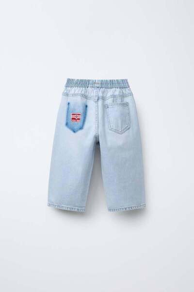 Magu Boy's Cotton Light Blue Embroidery Detailed Denim Oversize Trousers - Elastic Waist