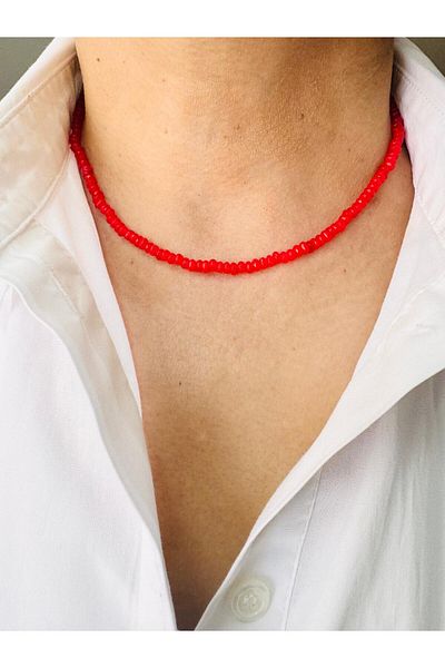 DEVİ fashion Red Natural Stone Necklace 43 cm