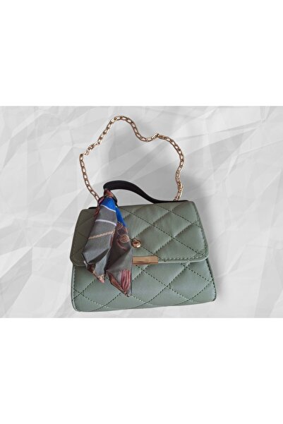 Vestiara.Butik Fularlı Zincirli Mini Omuz Çantası - MİNT YEŞİLİ