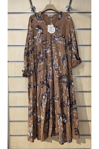 Park Moda Italian Linen Long Dress Shawl Pattern V-Neck