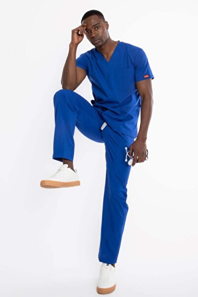 Uçak Medikal Indigo Blue U-Flex Lycra Scrubs Set