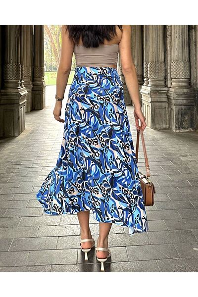 MARE BUTİK Tropical Inspired Patterned Skirt with Slit Detail