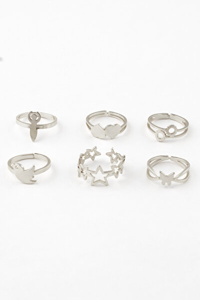 Sortie Aksesuar مجموعة من 6 خواتم من الفولاذ المقاوم للصدأ قابلة للتعديل مع ش...