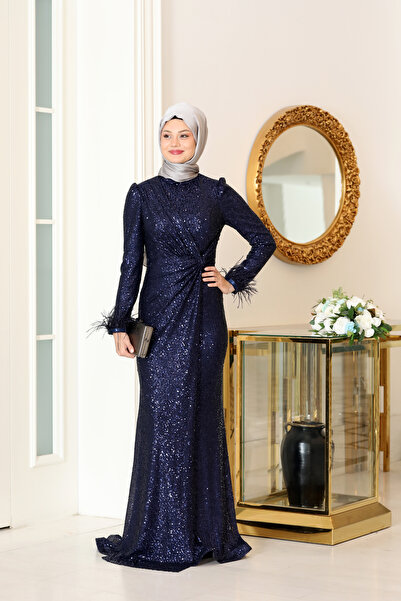 miss newal Hüma Tesettür Abiye Lacivert