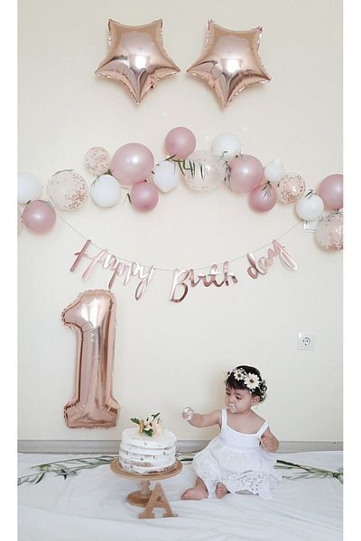 Ezgi Party Store 1 Year Old Baby Girl Birthday Set Rose Gold Pink Concept