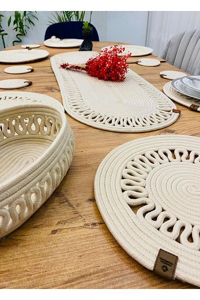 sfb 14 Piece Jute Serving Set Supla Coaster Bread Basket Handmade Natural Table Decor Set