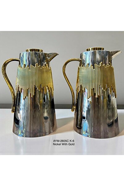 Hinora Gold Çizgi Detaylı İçi Cam Renkli Termos İkili Set 1L\1L