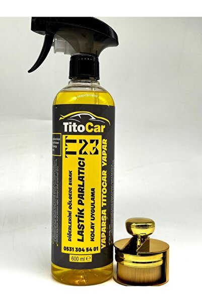titocar VİP TT23 Lastik Spreyi 600 ml + Hazneli Lastik Parlatma Fırçası Gold