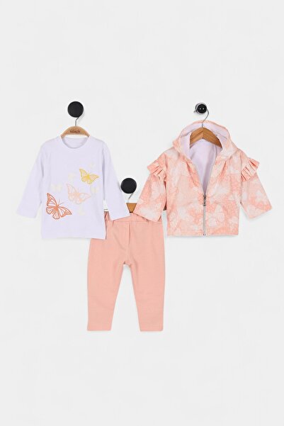 VOY KİDS Baby Girl Butterfly Printed Hooded Raincoat, Jacket, Seasonal, 2 Thr...