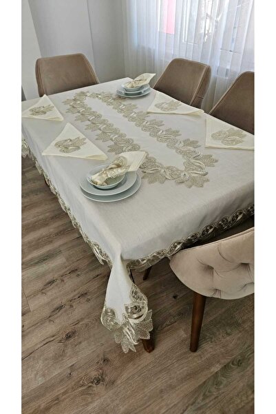 ZESA HOME Καλύμματα τραπεζιού Luxury Gardenia Linen 12 Ατόμων 26 τεμαχίων βαριά δαντέλα -160x220...160x500