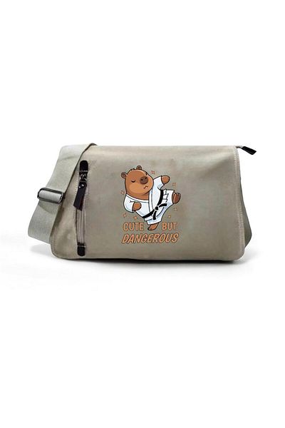 DEEFWEAR Beige Cute but Dangerous Capybara Printed Back to School Messenger Bag