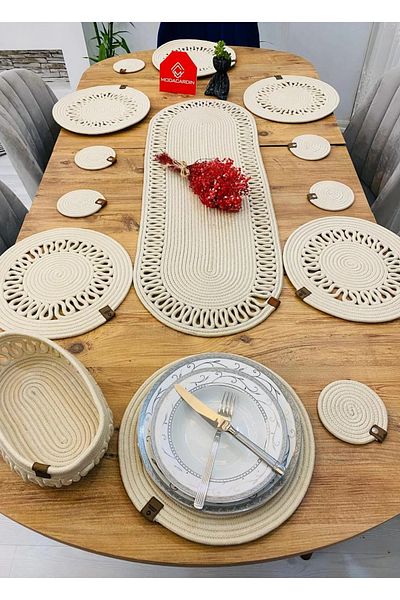 sfb 14 Piece Jute Serving Set Supla Coaster Bread Basket Handmade Natural Table Decor Set
