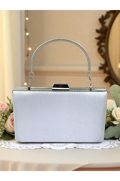 Wedding Fashion Silver Gray Color Waterway Pattern Satin Women's Evening Dress Bag Wedding Engagement Graduation