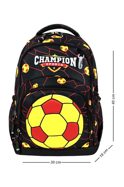 Bodmar Çanta Since 2023 Yellow Red Football Patterned Boy's Primary School Bag (Bag Thermal Lunch Pen Holder)