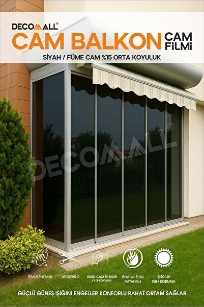 DECOMALL Cam Balkon Cam Filmi Kaplama Siyah Koyu Kaplama Güvenlik Filmi 50 cm...